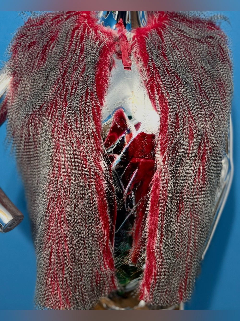 Isabel Lu Women’s Vest in Red and Grey faux fur n feathers M